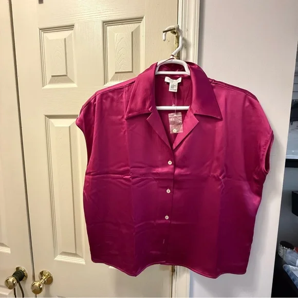 Rachel Zoe Multicolored Cap Sleeve Button Down Shirt - Picture 2 of 4